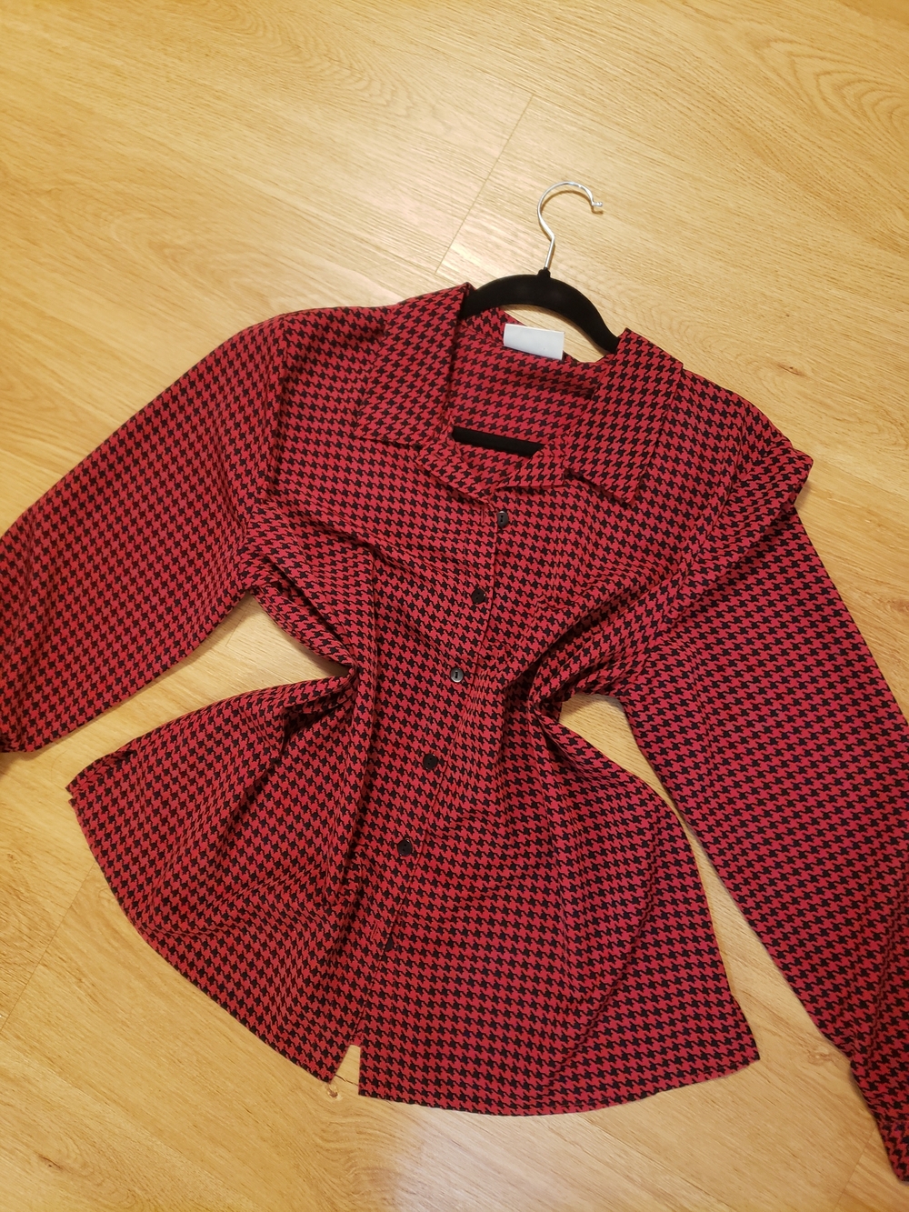 TOG SHOP Women’s Red Houndstooth Button-Up Blouse